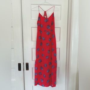 Bright floral J. Crew summer dress! Coral/pink, A line midi/maxi with side slit